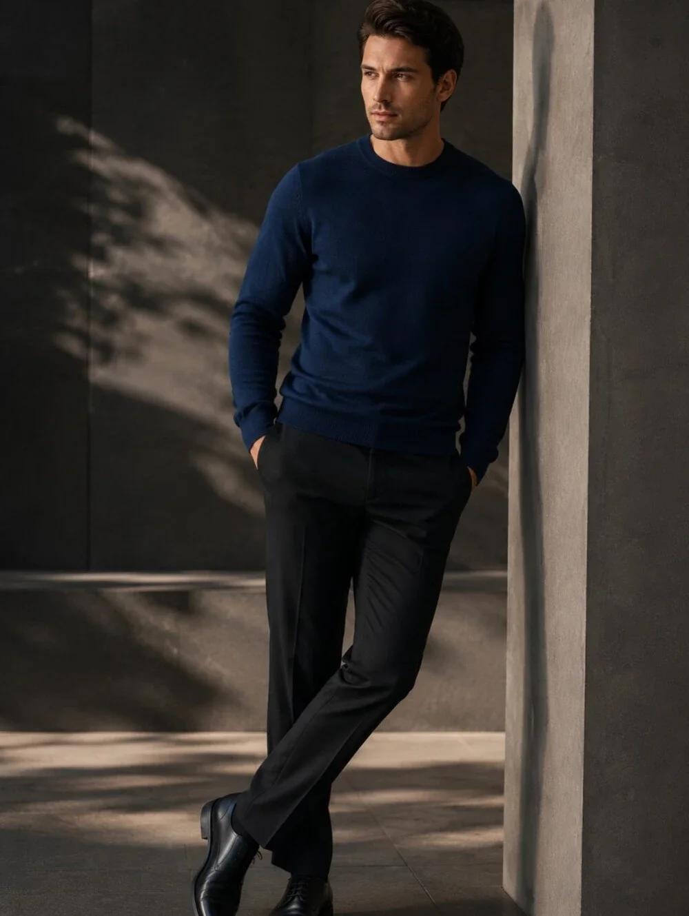 Banana Republic Men’s Merino Wool Crew Neck Sweater M Navy Blue Quiet Luxury CC